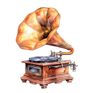 8 Vintage Gramophone Clipart, Phonograph, Printable Watercolor Clipart, High Quality JPG ...