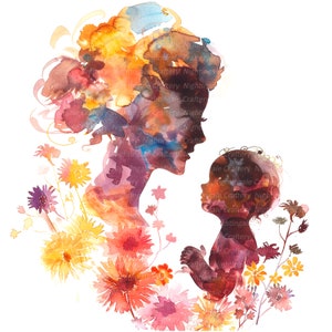16 種類の花柄の母と子のクリップアート、母の日、印刷可能な水彩画のクリップアート、高品質の PNG、デジタル ダウンロード、ペーパー クラフト、ジャーナリング
