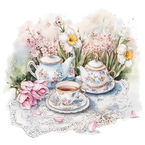 13 Charming Spring Clipart, Tea Party Clipart, Printable Watercolor ...
