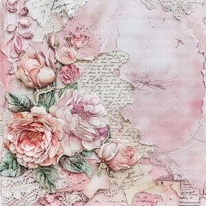 18 Vintage Romantic Roses Papers, 12 X 12 Digital Paper Pack, Junk ...