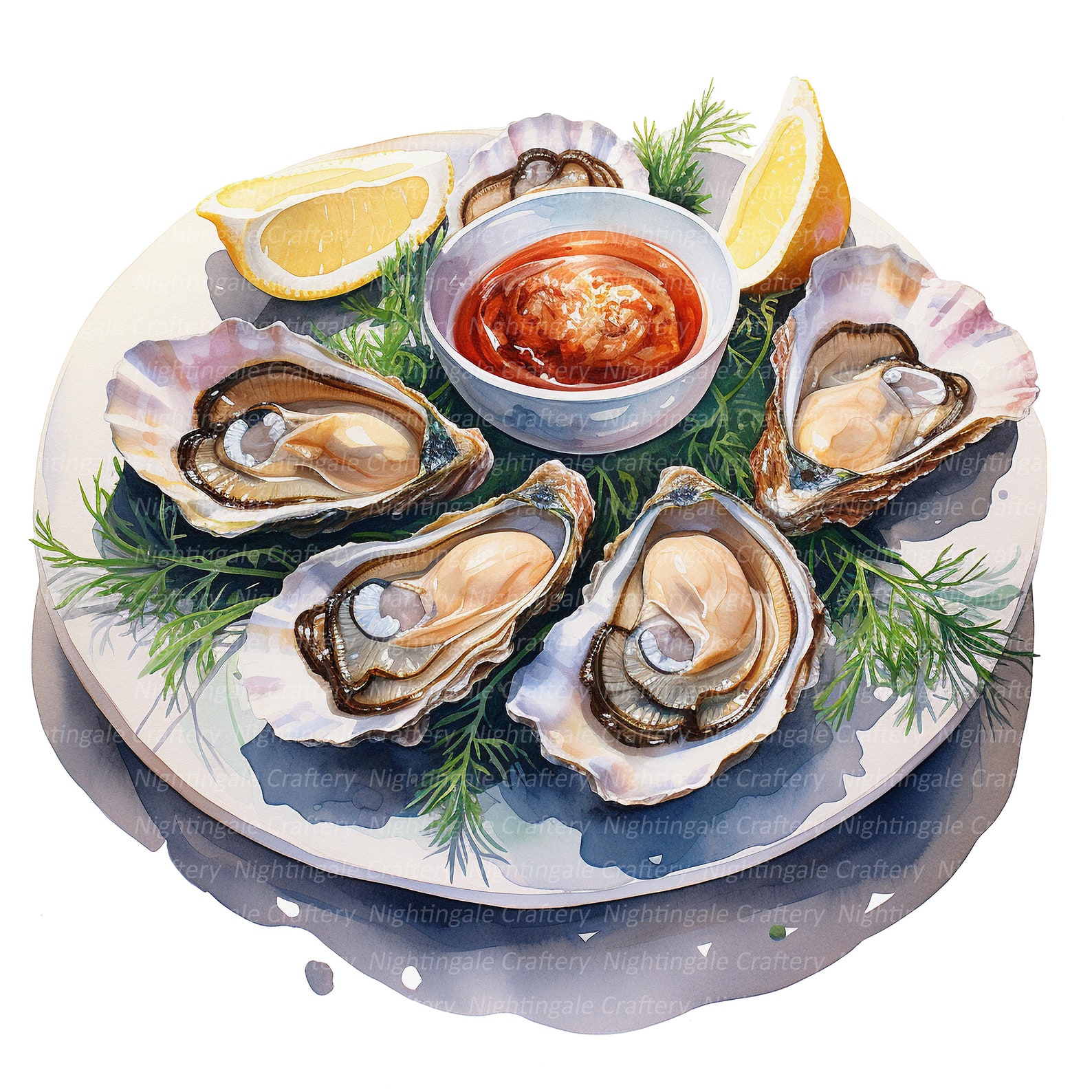 10 Oysters Clipart, Seafood Clipart, Printable Watercolor Clipart, High ...
