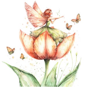 8 feeën en tulp clipart, Floral Fairy clipart, afdrukbare aquarel clipart, hoge kwaliteit jpg's, digitale download, papier ambacht, kaarten maken