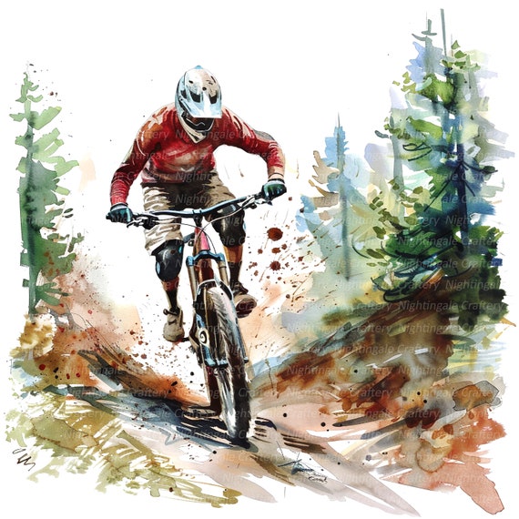 10 Mountain bike Clipart, MTB Clipart, DirtBike, Printable Watercolor clipart, High Quality PNGs, Digital download, Paper craft, journals