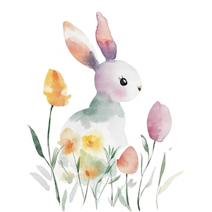 Ilustración 2 de tarjeta de Pascua 9, clipart de conejito de Pascua, clipart de acuarela imprimible, JPG de alta calidad, descarga digital, manualidad de papel, diario