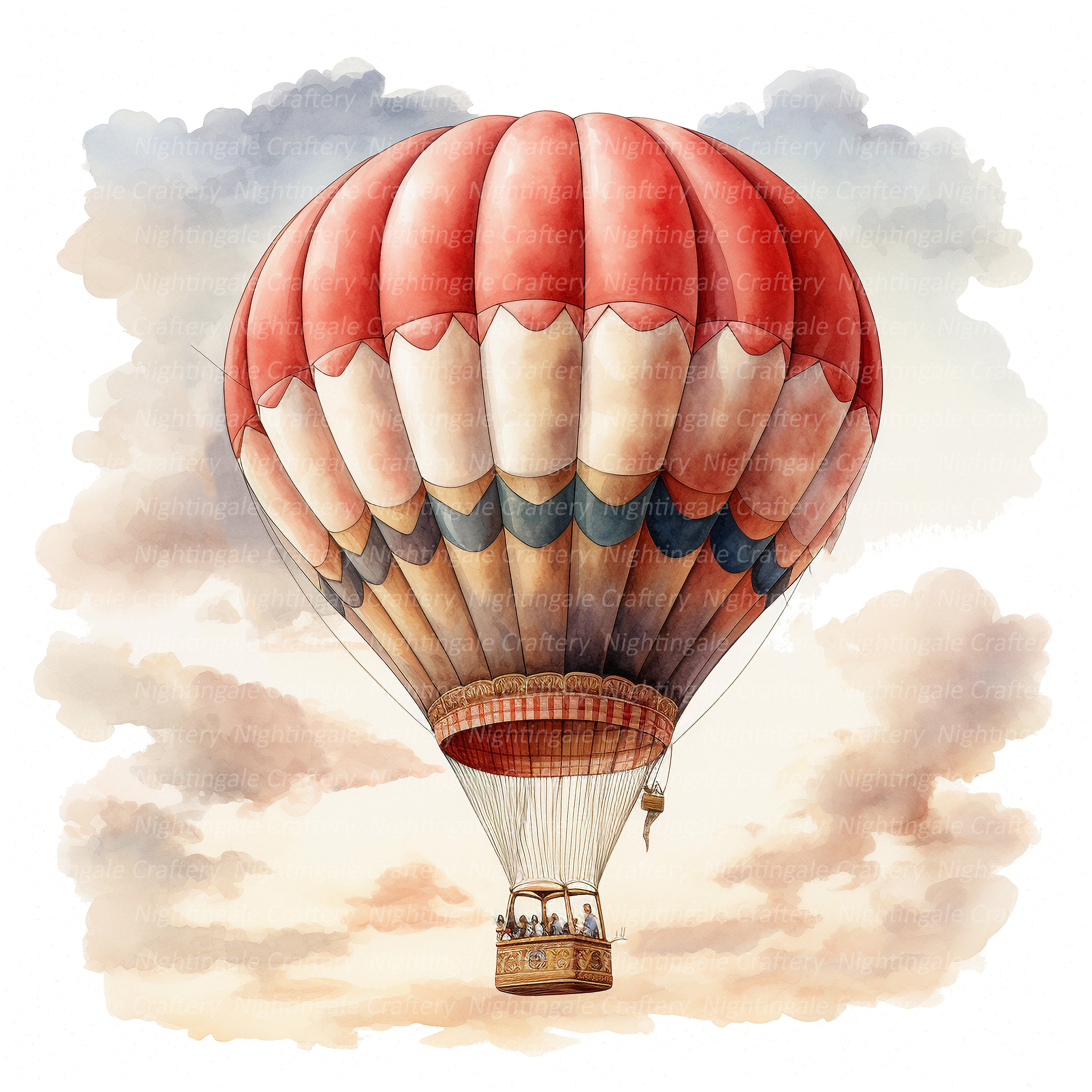 16 Hot Air Balloon Clipart, Vintage Air Balloon, Printable Watercolor clipart, High Quality JPG, Digital download, Paper craft, junk journal
