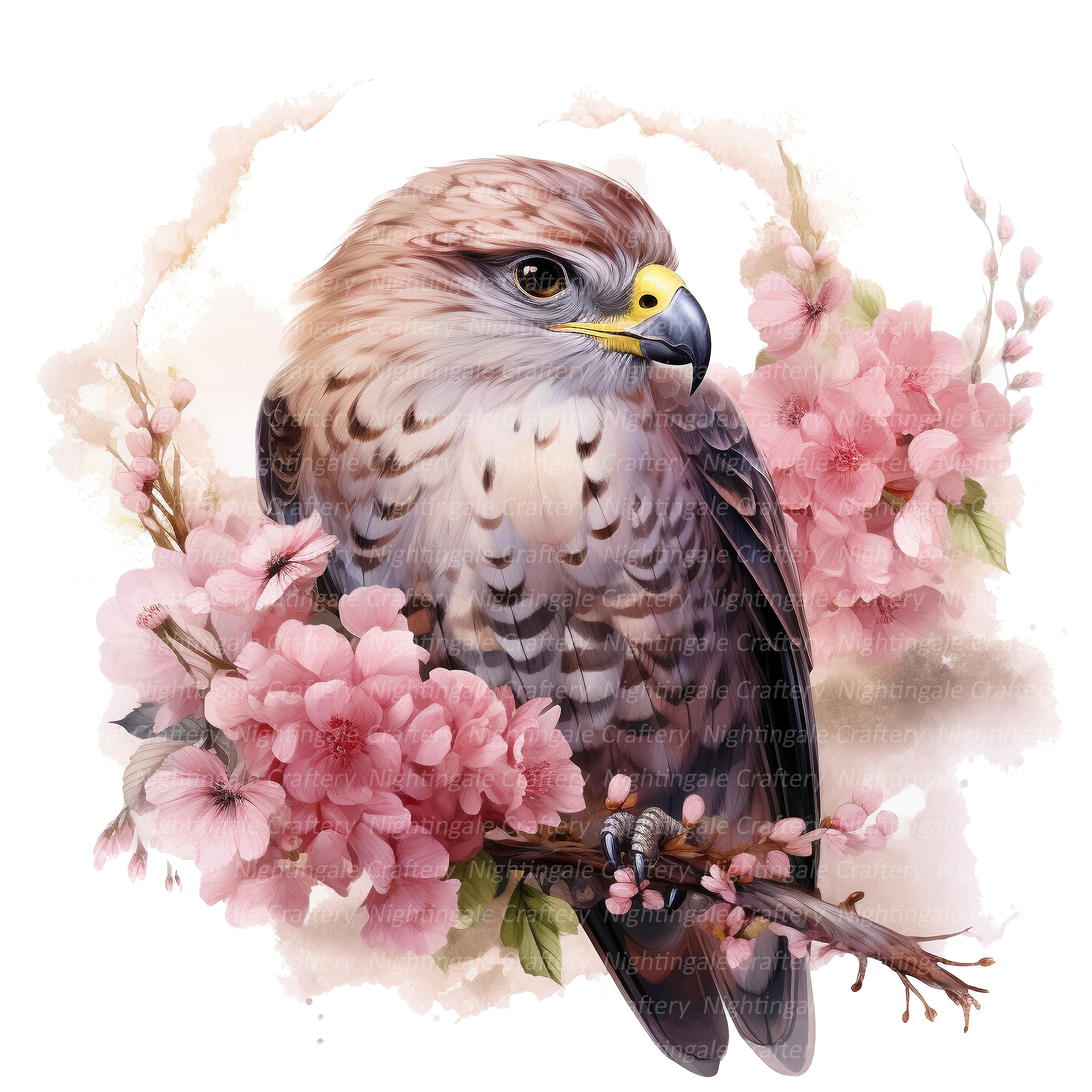 10 Floral Hawk Clipart, Adorable, Digital Clipart, Watercolor Clipart ...