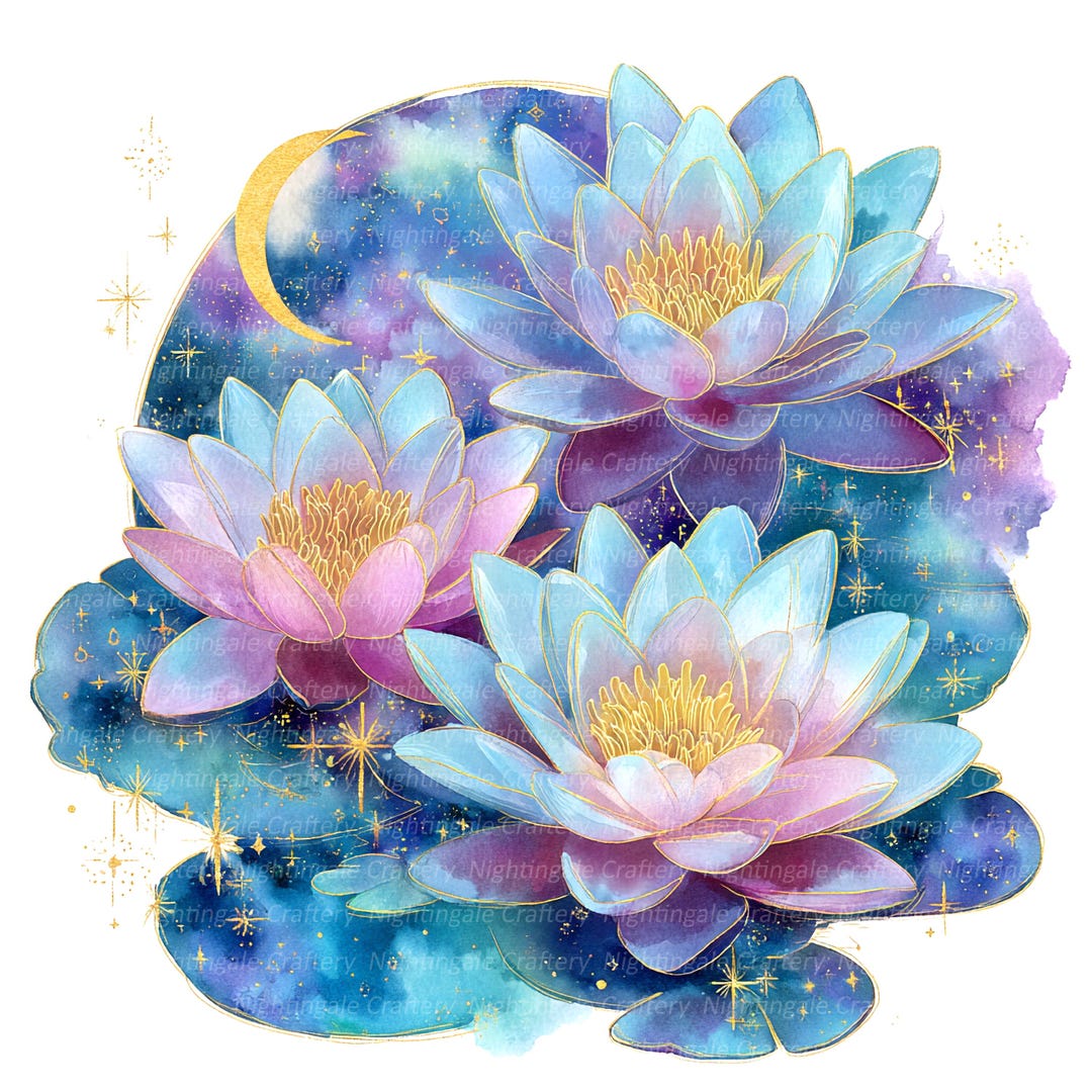 10 Lotus Pool Clipart, Waterlily Clipart, Printable Watercolor Clipart ...