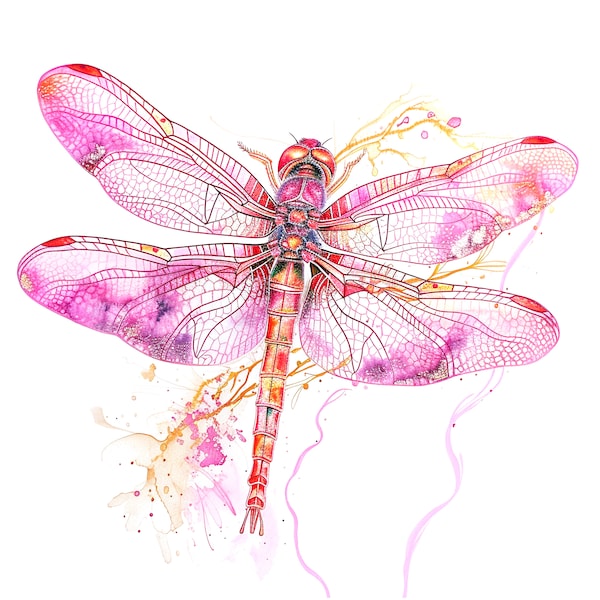 8 Pink Dragonfly Clipart, Printable Watercolor clipart, High Quality JPG, Digital download, High Resolution, Paper craft, junk journals