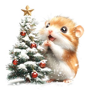 10 Clipart di criceti natalizi, criceto carino, clipart acquerello stampabile, JPG di alta qualità, download digitale, artigianato di carta, diari spazzatura