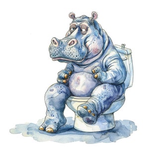 8 grappige nijlpaard toilet clipart, toilet clipart, potje clipart, afdrukbare aquarel clipart, hoge kwaliteit JPG, digitale download, Paper Craft