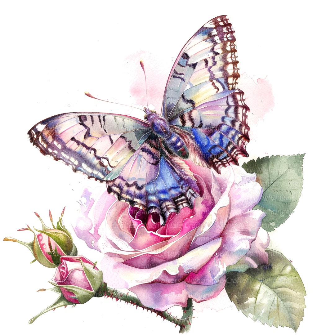 14 Monarch Butterfly Clipart, Roses, Peonies, Printable Watercolor ...