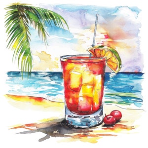 12 Beach Cocktails Clipart, Vacation Clipart, Beach Clipart, Printable Watercolor clipart, High Quality JPG, Digital download, Paper crafts