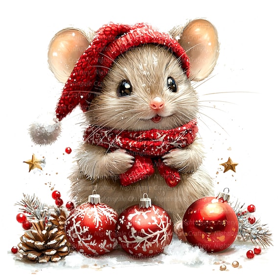 7 Christmas Mouse Clipart, Christmas Card, Printable Watercolor clipart, High Quality JPG/PNGs, Digital Download, Paper craft, junk journals