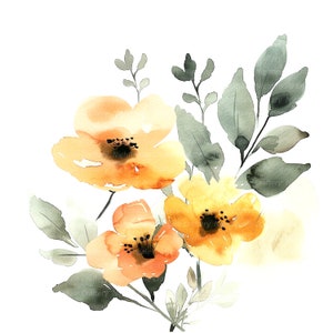 8 Imágenes prediseñadas de flores boho, arte de pared de flores, imágenes prediseñadas de acuarela imprimibles, JPG de alta calidad, descarga digital, artesanía de papel, diarios basura