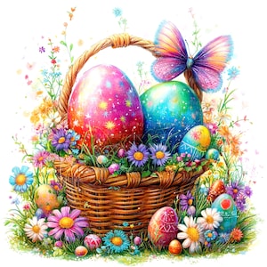 10 Easter Eggs Basket Clipart, Easter Clipart, Printable Illustration clipart, High Quality JPGs, Digital download, Paper craft, journals