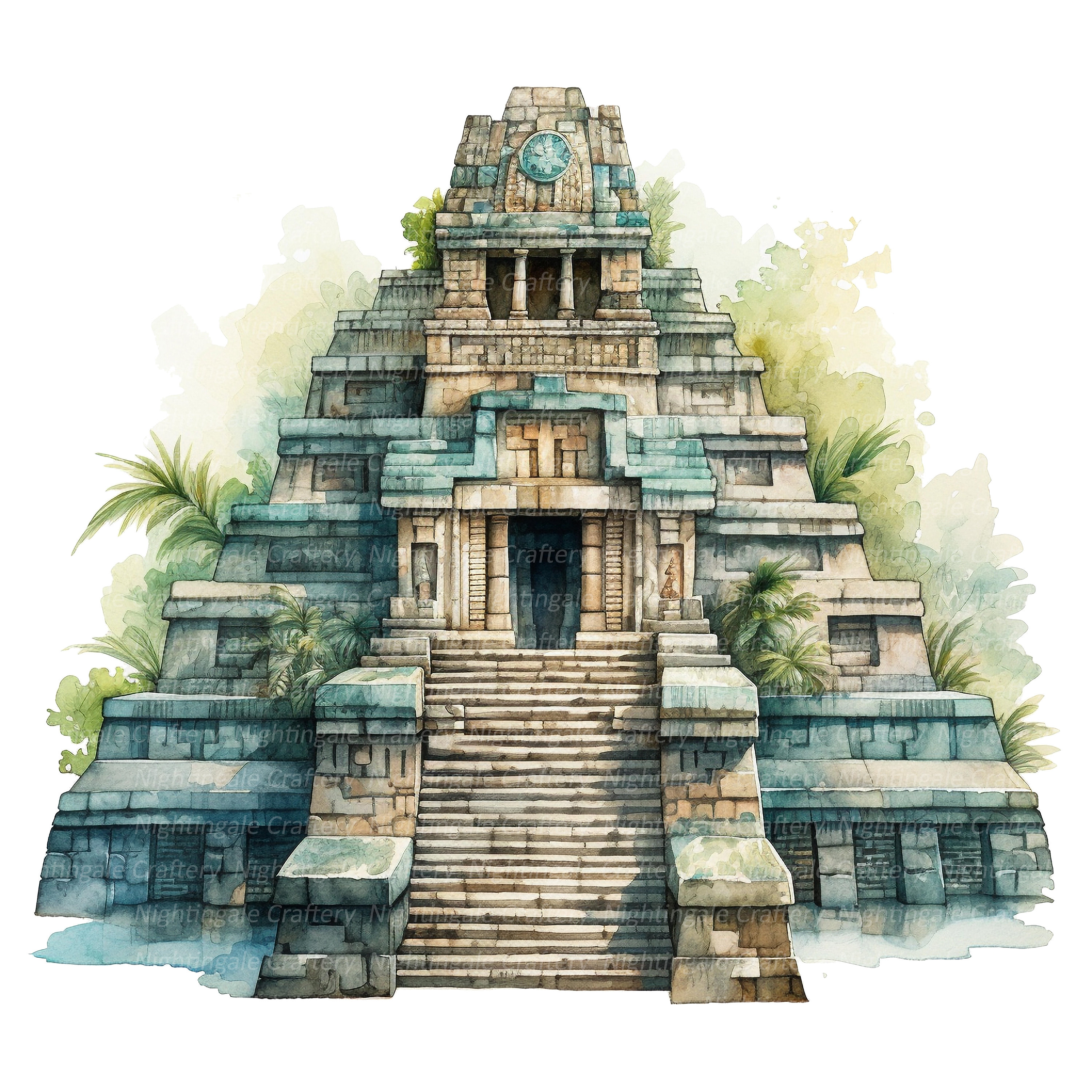 12 Aztec Temple Clipart, Aztec Pyramid, Printable Watercolor Clipart ...