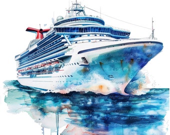 12 Kreuzfahrtschiff Clipart, Segelschiff-Sonnenuntergang, druckbare Aquarell Clipart, hochwertige JPGs, digitaler Download, Papiermodell, Junk Journals