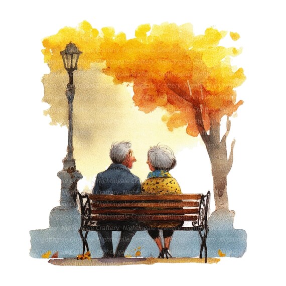 13 老夫婦のクリップアート、ロマンチックなシニア、印刷可能な水彩画