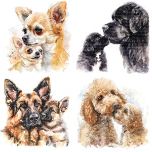 20 Mutter Hund und Welpe Clipart, Hund Clipart, druckbare Aquarell Clipart, hochwertige JPGs, digitaler Download, Papiermodell, Junk Journals