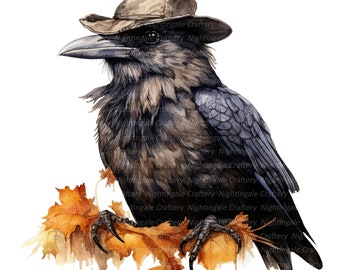 9 Common Raven Crow Clipart, Halloween Crow, Printable Watercolor clipart, High Quality JPGs, Digital download, Paper craft, junk journals