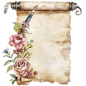 10 Clipart di pergamene vintage, carta antica floreale, PNG/JPG di alta qualità, clipart di acquerelli stampabili, download digitale, artigianato di carta, journaling