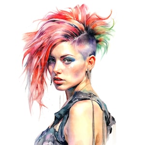 16 Imágenes Prediseñadas Punk, Chica Punk, Imágenes Prediseñadas de estilo Punk, Imágenes Prediseñadas de acuarela imprimibles, JPG de alta calidad, Descarga digital, Artesanía de papel, diario basura