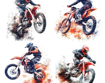 13 Clipart moto cross, motocross, moto, clipart aquarelle imprimable, fichiers JPG de haute qualité, téléchargement numérique, créations en papier, journal