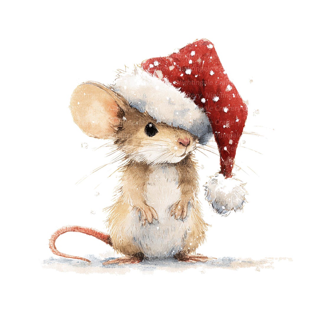 10 Christmas Mouse Santa Hat Clipart, Printable Watercolor Clipart ...