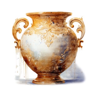 9 clipart de vasos antigos, vaso dourado, vaso vintage, clipart em aquarela para impressão, JPGs de alta qualidade, download digital, artesanato em papel, diários