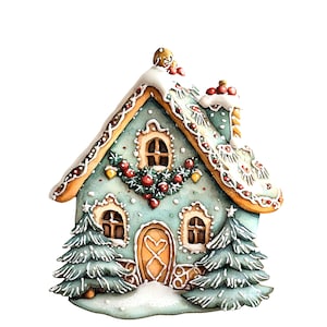 8 peperkoekhuis clipart, kersthuis clipart, afdrukbare aquarel clipart, hoge kwaliteit jpg's, digitale download, papierkunst