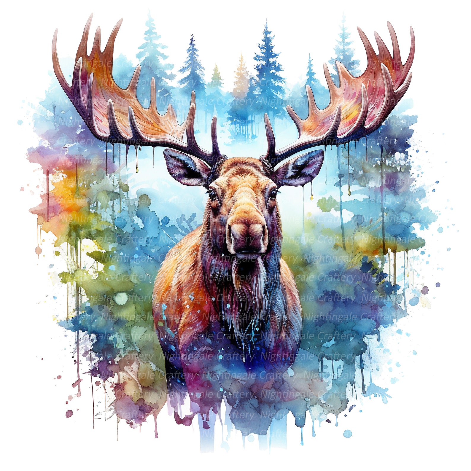 10 Abstract Moose Clipart, Printable Watercolor Clipart, High Quality ...
