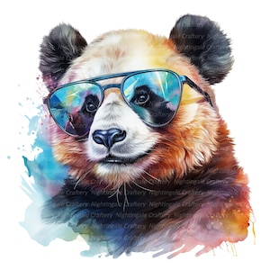 10 Cool Panda, Disco Panda Clipart, Panda Bear, clipart em aquarela para impressão, JPGs de alta qualidade, download digital, artesanato em papel, diário de lixo eletrônico