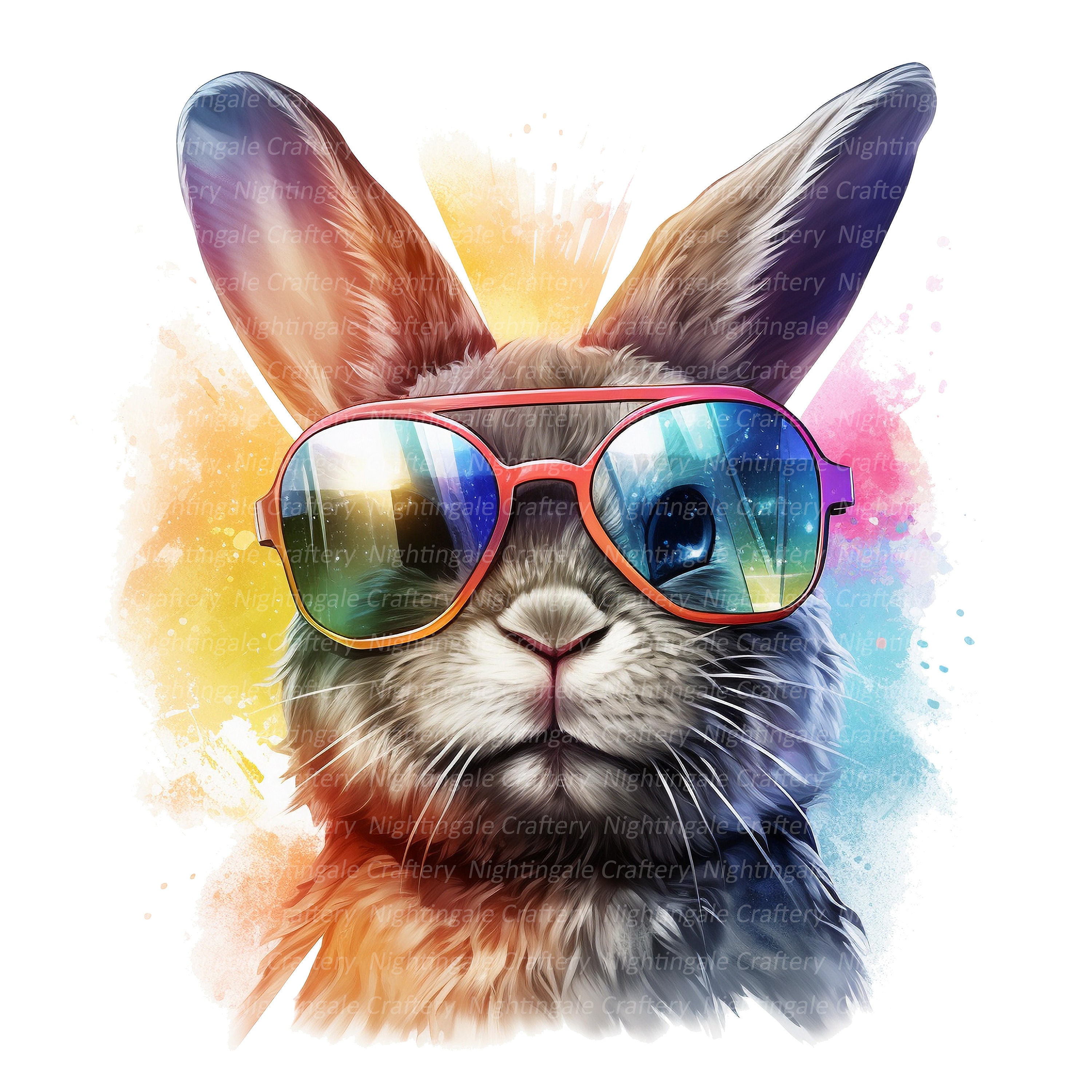 水彩壁絵watercolor“The Chilling Bunny Bunny” 10 Cool Bunny, Disco Bunny Clipart, Rabbit, Printable