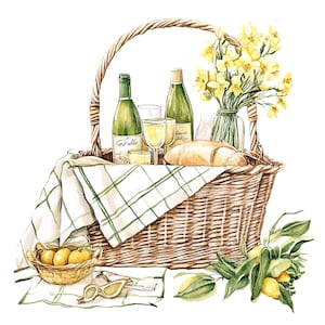 9 lente picknick clipart, picknickmand clipart, afdrukbare aquarel clipart, hoge kwaliteit jpg's, digitale download, Paper Craft, junk journal