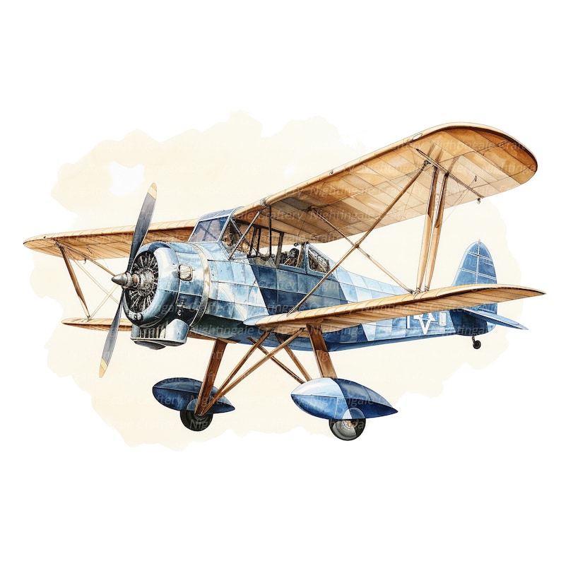 9 imágenes prediseñadas de aviones antiguos, imágenes prediseñadas de acuarela imprimibles, archivos JPG de alta calidad, descarga digital, manualidades de papel, diario basura imagen 5