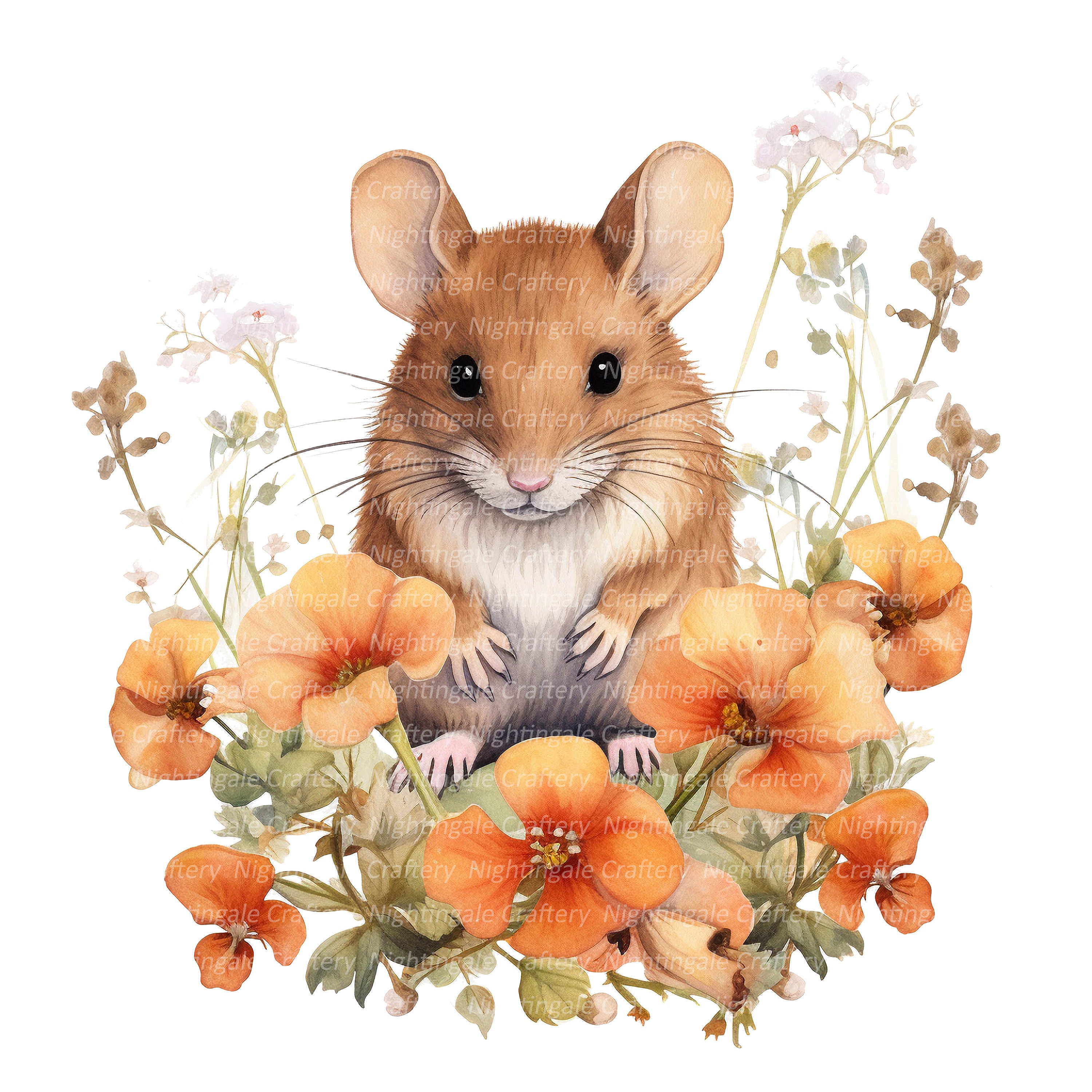 Mouse in Flowers Clipart Printable Watercolor Clipart 10 - Etsy