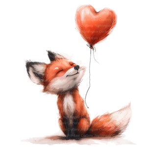 12 Fox Balloon Clipart, Valentine Balloon, clipart de aquarela para impressão, JPGs de alta qualidade, download digital, artesanato em papel, diários de lixo