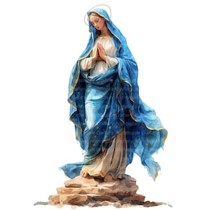 10 Clipart della Vergine Maria, Clipart della Madre Maria, Clipart acquerello stampabile, PNG di alta qualità, Download digitale, Carta artigianale, diari spazzatura
