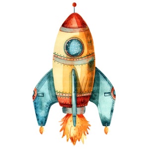 8 Cartoon Rakete Clipart, Weltraum Rakete Clipart, druckbare Aquarell Clipart, hochwertige PNGs, digitaler Download, Papiermodell, Journaling