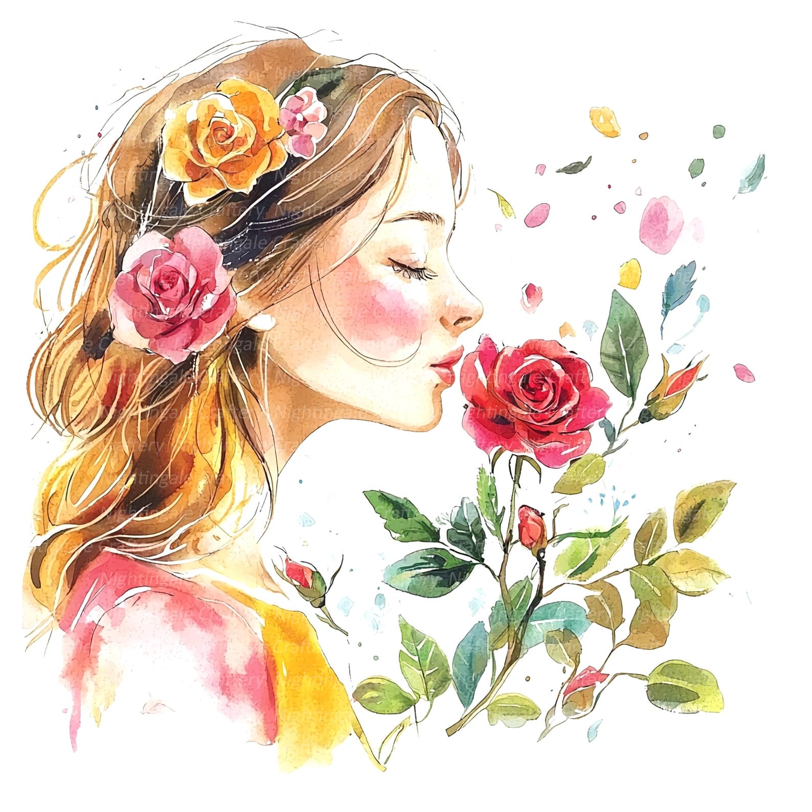 10 Floral Woman and Roses Clipart, Printable Watercolor Clipart, High ...