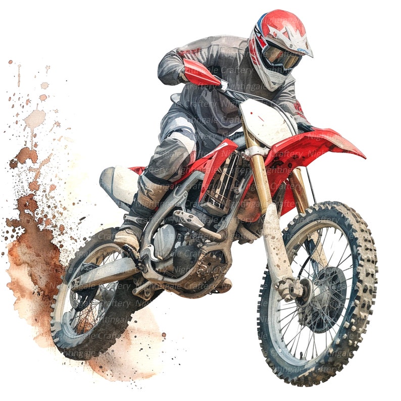12 Dirt Bike Clipart, Motocross Clipart, Motorcycle, Printable Watercolor clipart, High Quality PNGs, Digital download, Paper craft, journal image 10