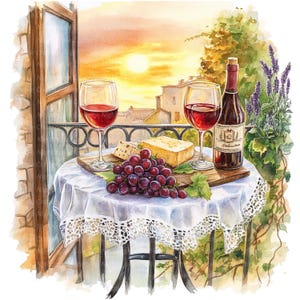 9 Wine Party Clipart, Wine Cafe Clipart, Toscana, Clipart de aquarela para impressão, JPGs de alta qualidade, Download digital, Artesanato em papel, diários