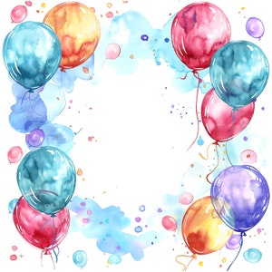 11 verjaardag frame clipart, ballonnen clipart, verjaardagskaart, afdrukbare aquarel clipart, hoge kwaliteit jpg's, digitale download, papierkunst