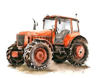 12 imágenes prediseñadas de tractor de dibujos animados, imágenes  prediseñadas de granja, imágenes prediseñadas de acuarela imprimibles, JPG/  PNG de