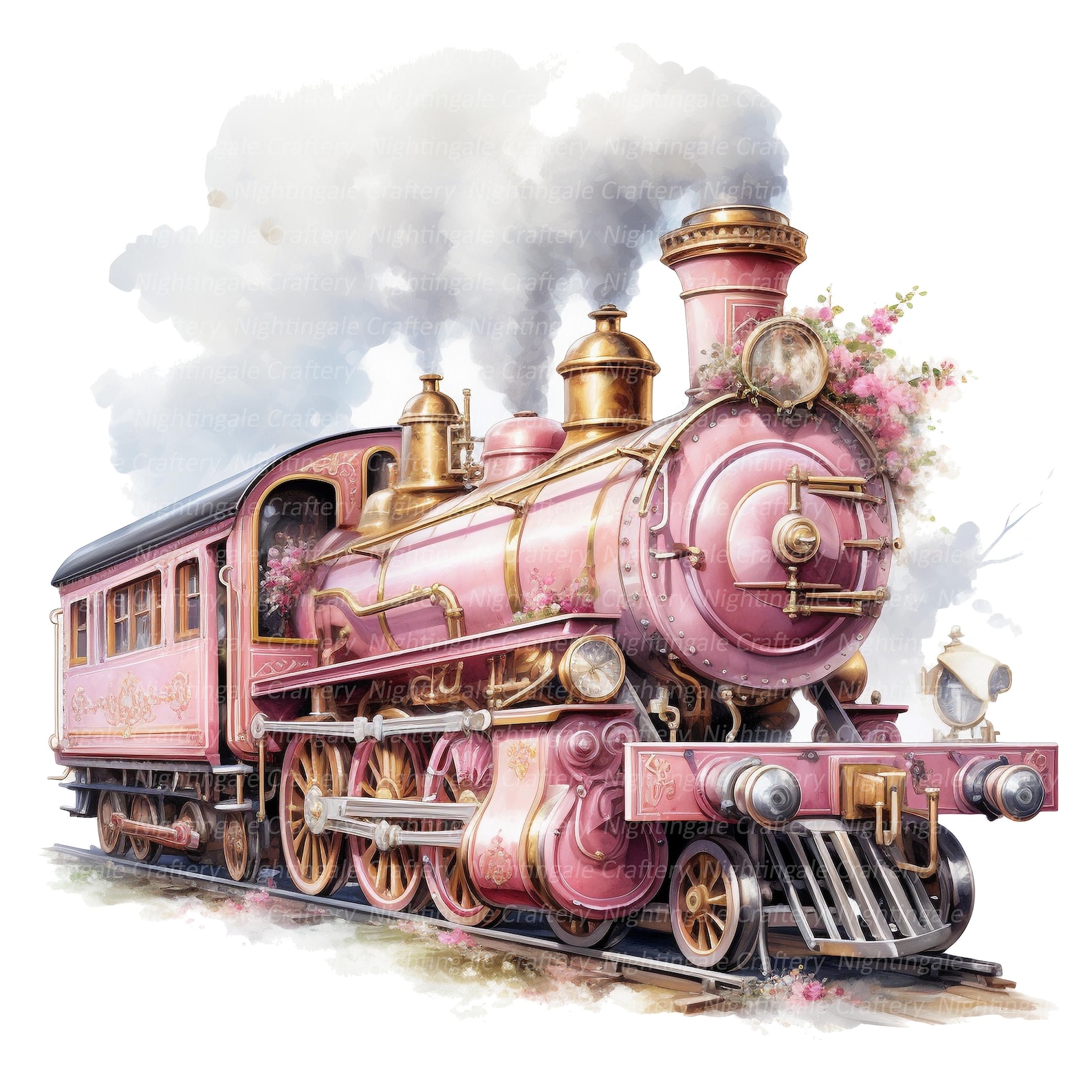 Train Princess 11 Princess Train Clipart, Vintage Steam Train, Printable Watercolor ...