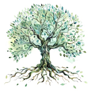 8 Clipart di alberi mitici, stampa di alberi floreali, clipart di acquerelli stampabili, JPG/PNG di alta qualità, download digitale, artigianato di carta, diari spazzatura
