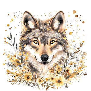 8 Tribal Wolf Clipart, Golden Wolf, Printable, Printable Watercolor clipart, High Quality JPGs, Digital download, Paper crafts, junk journal