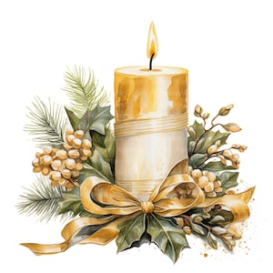 12 clipart di candele di Natale, clipart di candele a tema dorato, clipart acquerello stampabile, JPG di alta qualità, download digitale, artigianato di carta