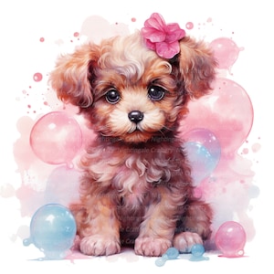 11 Candy Puppy, Pink Puppy, Cute Puppy Clipart, Digital Clipart, Watercolor clipart, High Quality JPG, Printable clipart, Digital download