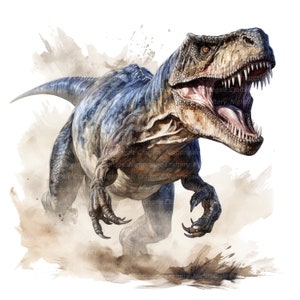 9 Clipart T Rex, Clipart Tyrannosaurus, Clipart acquerello stampabile, JPG/PNG di alta qualità, Download digitale, Carta artigianale, diari spazzatura